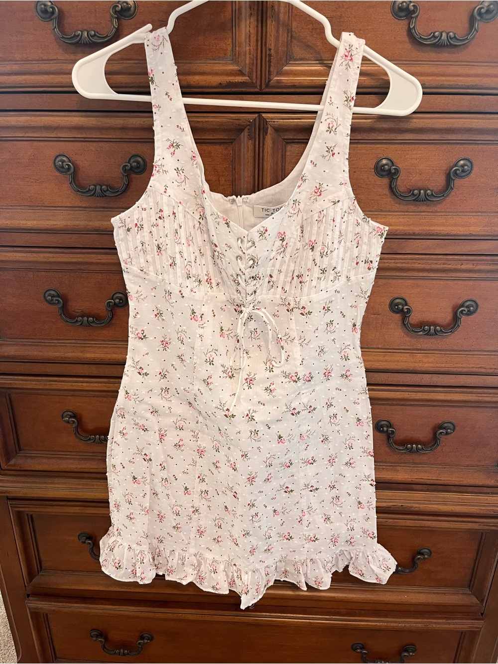 Floral Lace-Up Ruffle Mini Dress
